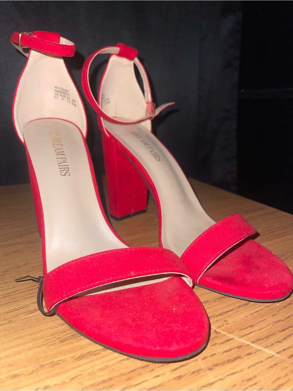 Dream Pairs Red Ankle-Strap Block Heels